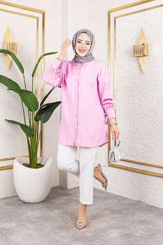 Modaebva - Kolları Bağcık Detaylı Tesettür Tunik-5218 Pembe