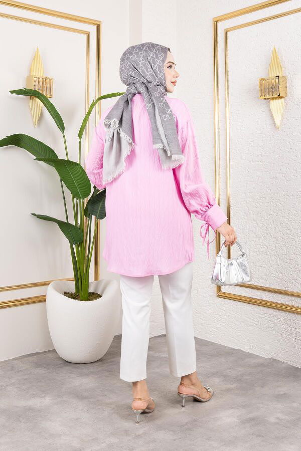 Kolları Bağcık Detaylı Tesettür Tunik-5218 Pembe