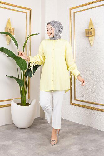 Modaebva - Kolları Bağcık Detaylı Tesettür Tunik-5218 Sarı