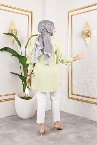 Kolları Bağcık Detaylı Tesettür Tunik-5218 Yeşil - Thumbnail