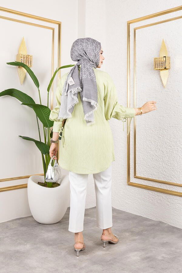 Kolları Bağcık Detaylı Tesettür Tunik-5218 Yeşil
