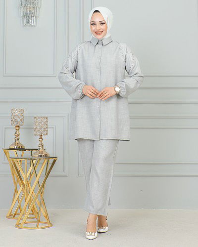 Kolları Lastikli Sofya İkili Takım-3871 Gri - Thumbnail