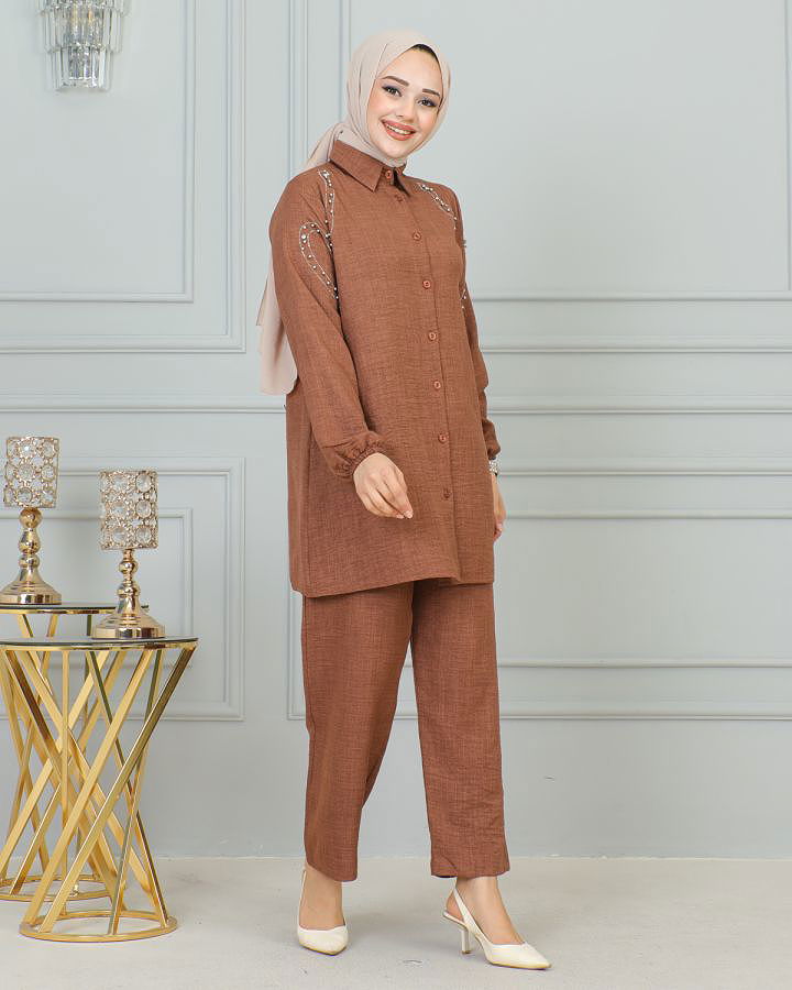 Kolları Lastikli Sofya İkili Takım-3871 Kahve