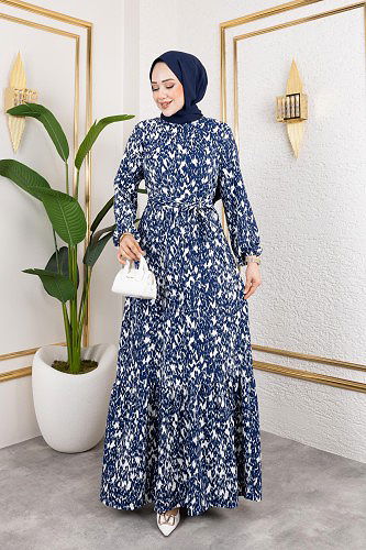 Kolu Lastikli Bürümcük Elbise-2045 Laci Beyaz - Thumbnail