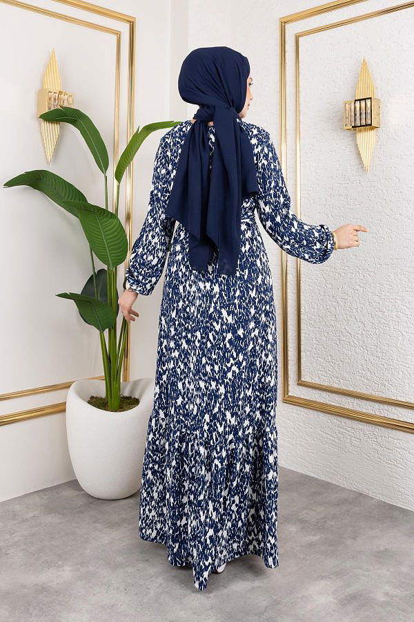 Kolu Lastikli Bürümcük Elbise-2045 Laci Beyaz