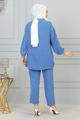 Kolu Lastikli Piliseli Broşlu İkili takım-3895 Bebe mavisi - Thumbnail