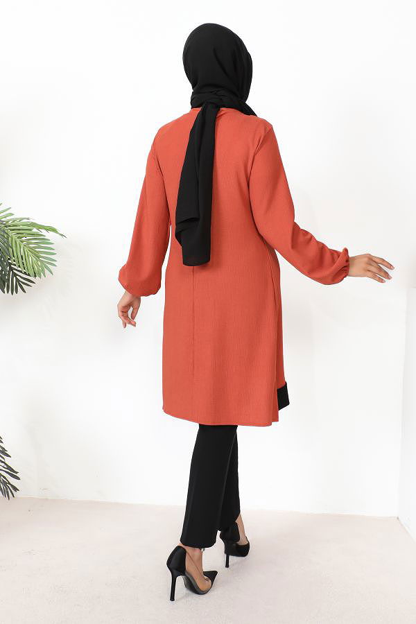 Kolu Lastikli Tesettür Tunik-3160 Kiremit