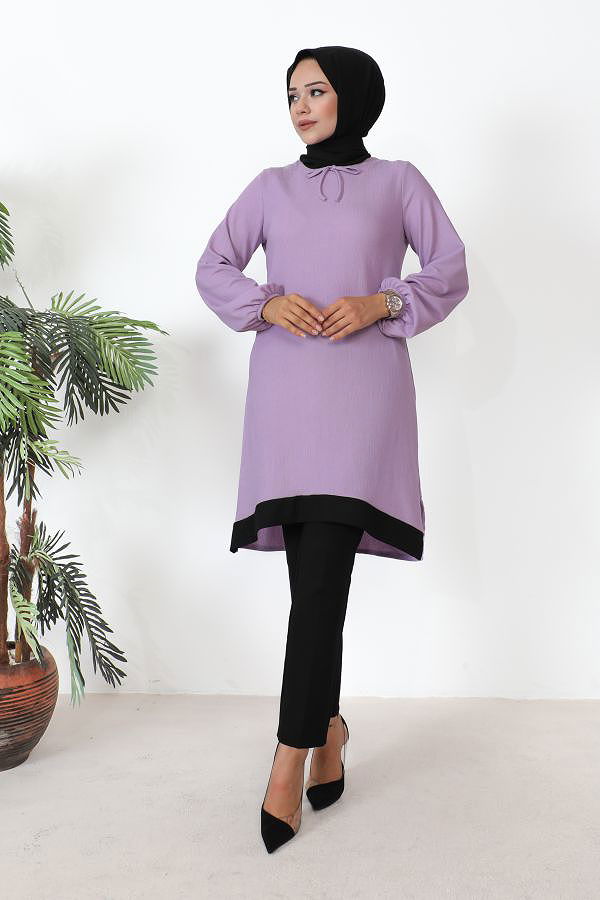Kolu Lastikli Tesettür Tunik-3160 Lila