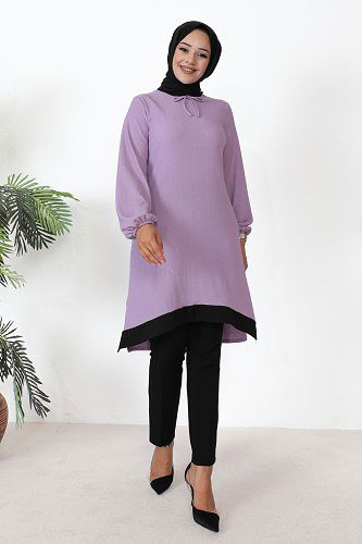 Kolu Lastikli Tesettür Tunik-3160 Lila - Thumbnail