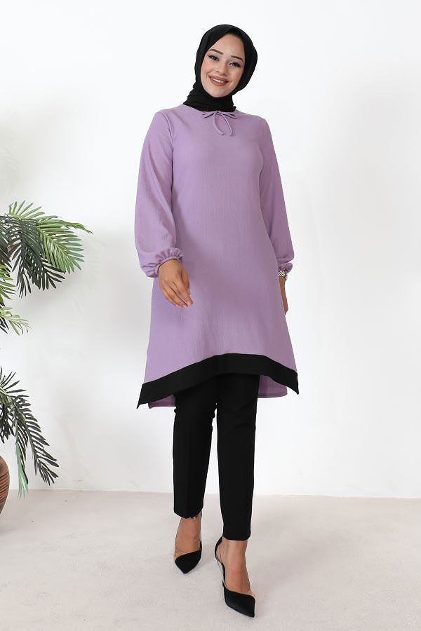 Kolu Lastikli Tesettür Tunik-3160 Lila
