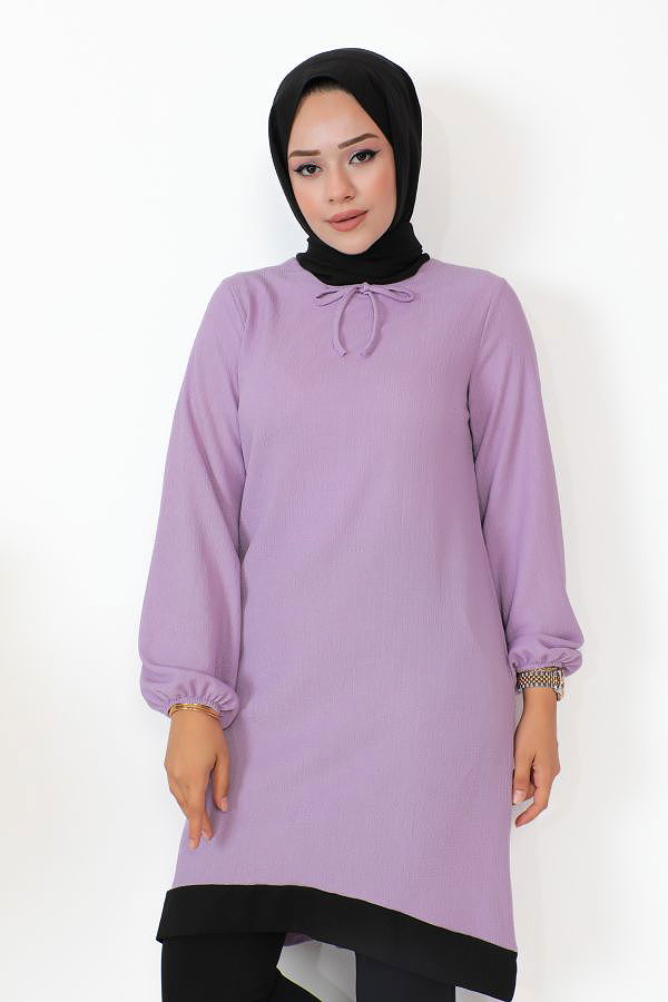 Kolu Lastikli Tesettür Tunik-3160 Lila