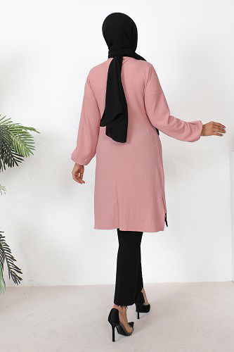 Kolu Lastikli Tesettür Tunik-3160 Pudra - Thumbnail