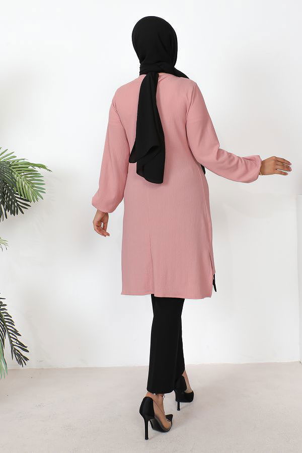 Kolu Lastikli Tesettür Tunik-3160 Pudra