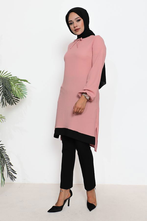 Kolu Lastikli Tesettür Tunik-3160 Pudra