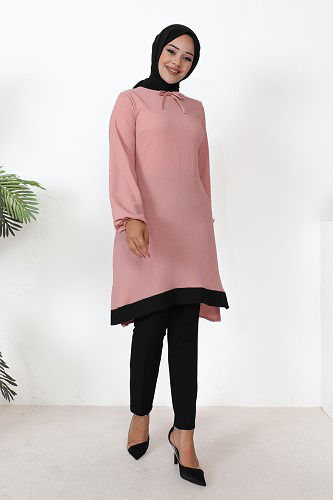 Kolu Lastikli Tesettür Tunik-3160 Pudra - Thumbnail