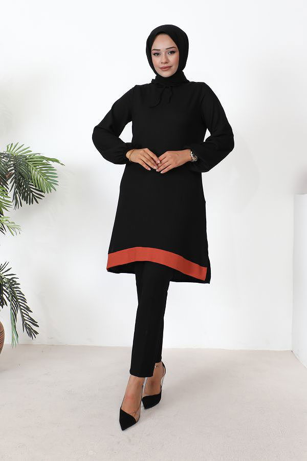 Kolu Lastikli Tesettür Tunik-3160 Siyah