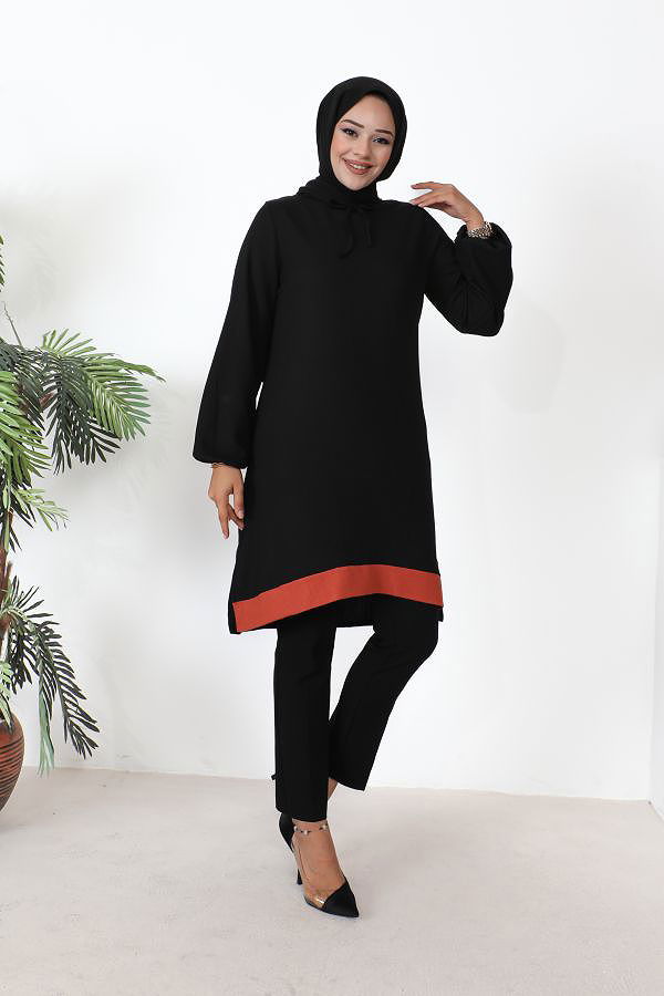 Kolu Lastikli Tesettür Tunik-3160 Siyah