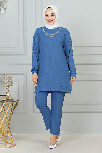 Kolyeli İkili Takım-4002 Mavi - Thumbnail