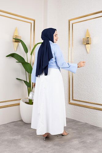 Kuşak Bağlamalı Gömlek-3040 Mavi - Thumbnail