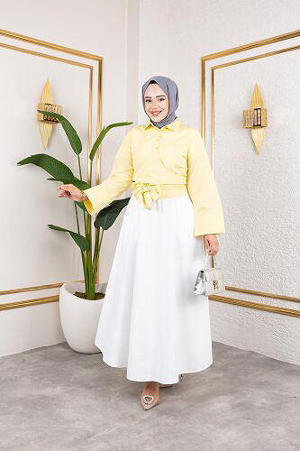 Modaebva - Kuşak Bağlamalı Gömlek-3040 Sarı