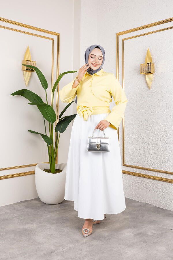 Kuşak Bağlamalı Gömlek-3040 Sarı