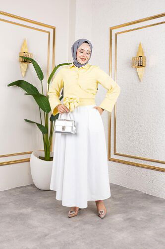 Kuşak Bağlamalı Gömlek-3040 Sarı - Thumbnail