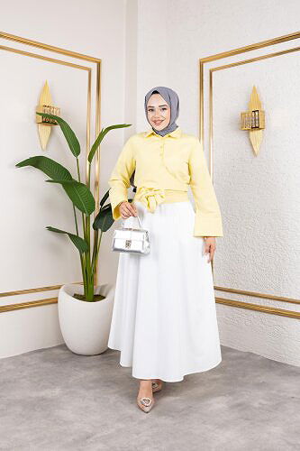 Kuşak Bağlamalı Gömlek-3040 Sarı - Thumbnail