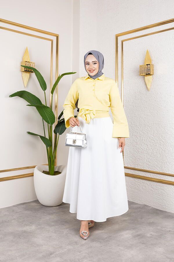 Kuşak Bağlamalı Gömlek-3040 Sarı