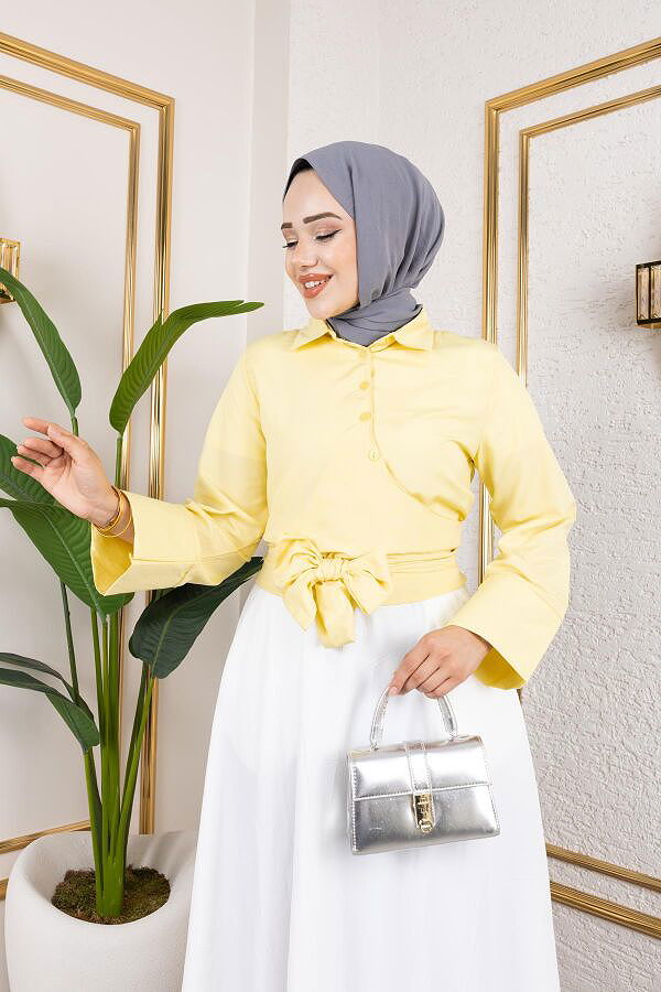 Kuşak Bağlamalı Gömlek-3040 Sarı