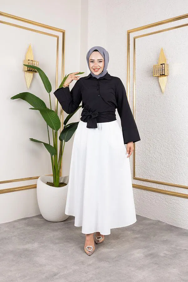 Kuşak Bağlamalı Gömlek-3040 Siyah