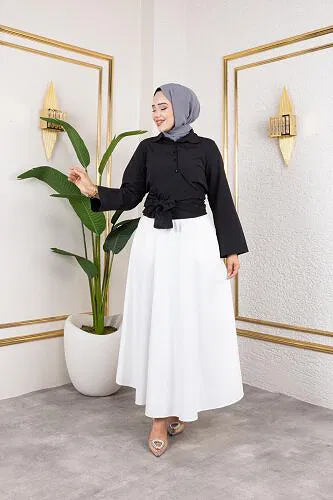 Kuşak Bağlamalı Gömlek-3040 Siyah - Thumbnail