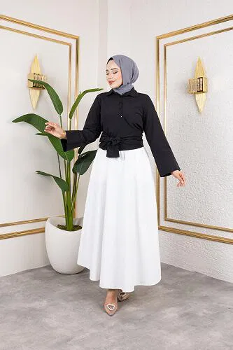 Kuşak Bağlamalı Gömlek-3040 Siyah - Thumbnail