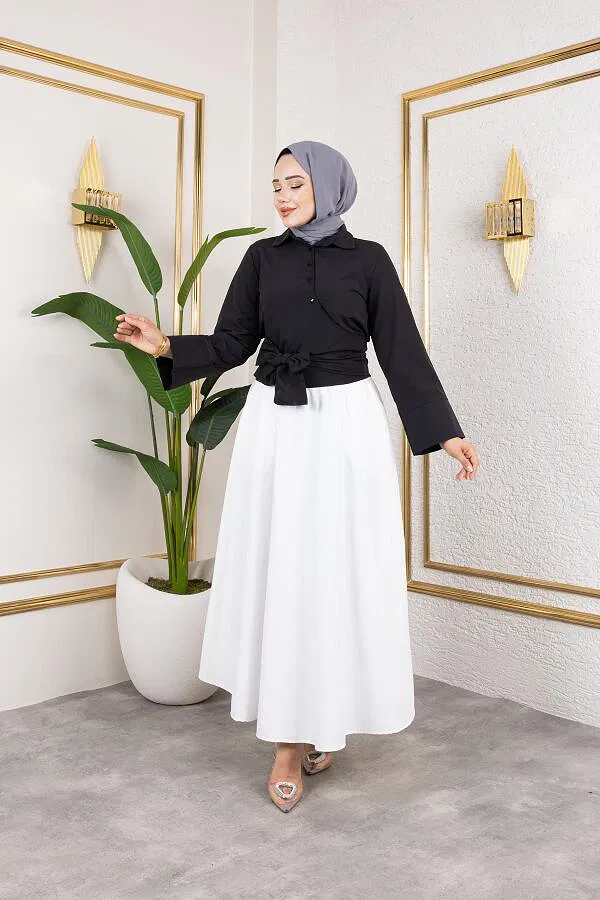 Kuşak Bağlamalı Gömlek-3040 Siyah