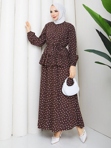 Modaebva - Önden Düğmeli Etekli Takım-5175 Kahve