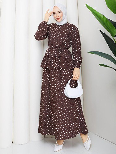 Önden Düğmeli Etekli Takım-5175 Kahve - Thumbnail