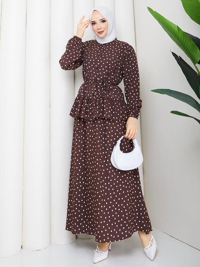 Önden Düğmeli Etekli Takım-5175 Kahve