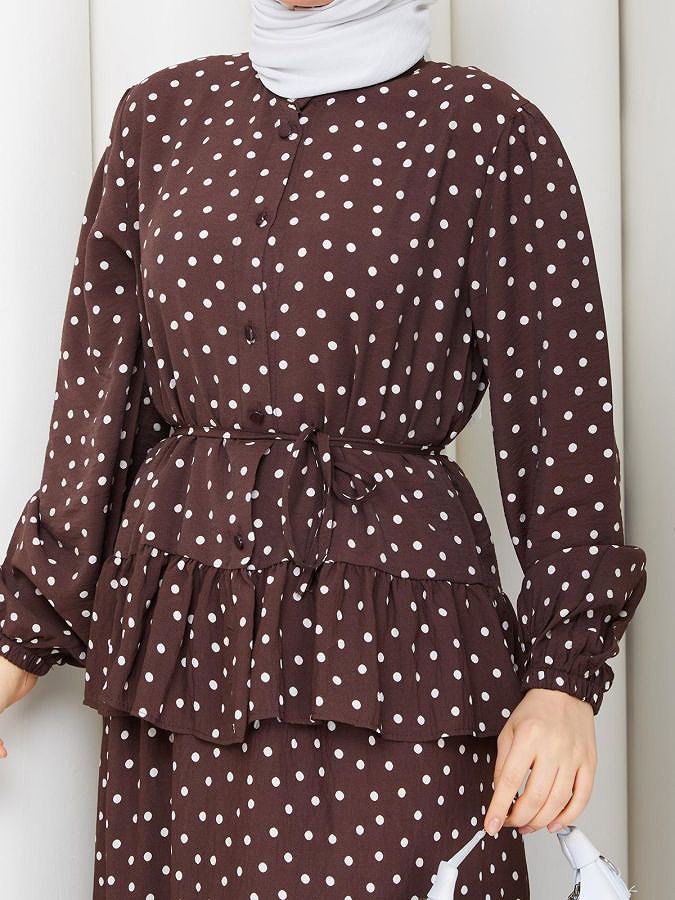 Önden Düğmeli Etekli Takım-5175 Kahve