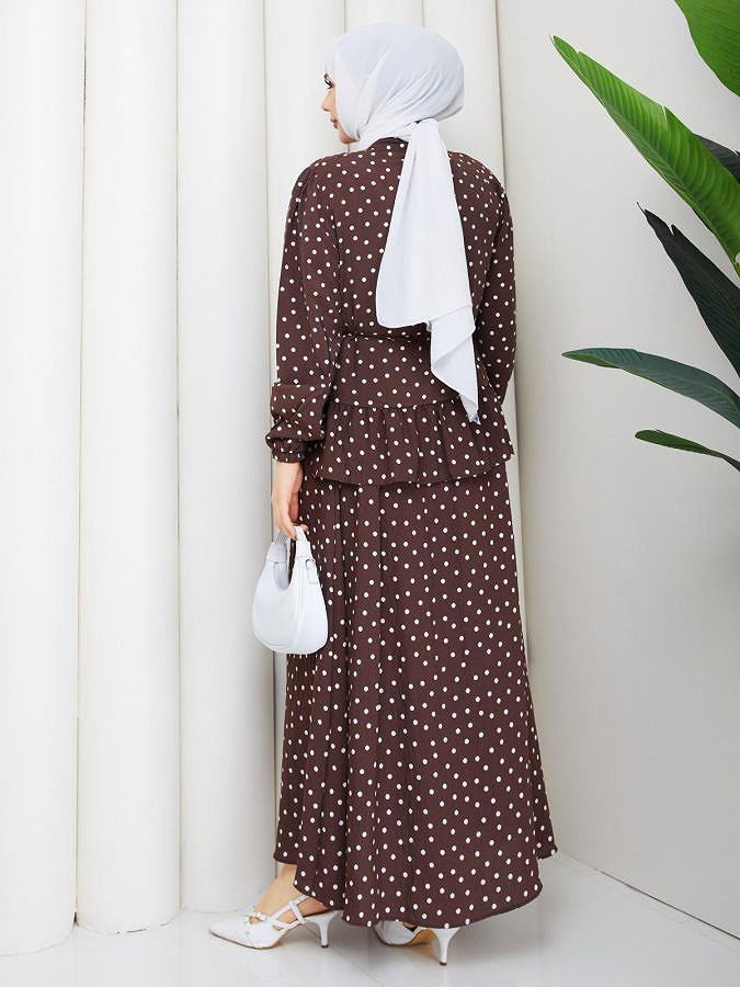 Önden Düğmeli Etekli Takım-5175 Kahve