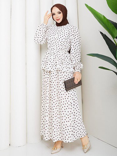 Modaebva - Önden Düğmeli Etekli Takım-5175 Krem