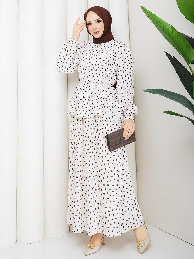 Önden Düğmeli Etekli Takım-5175 Krem