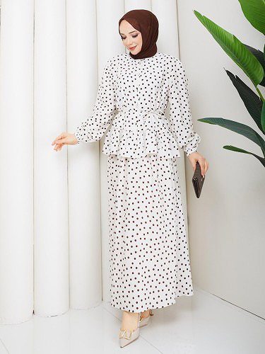 Önden Düğmeli Etekli Takım-5175 Krem - Thumbnail