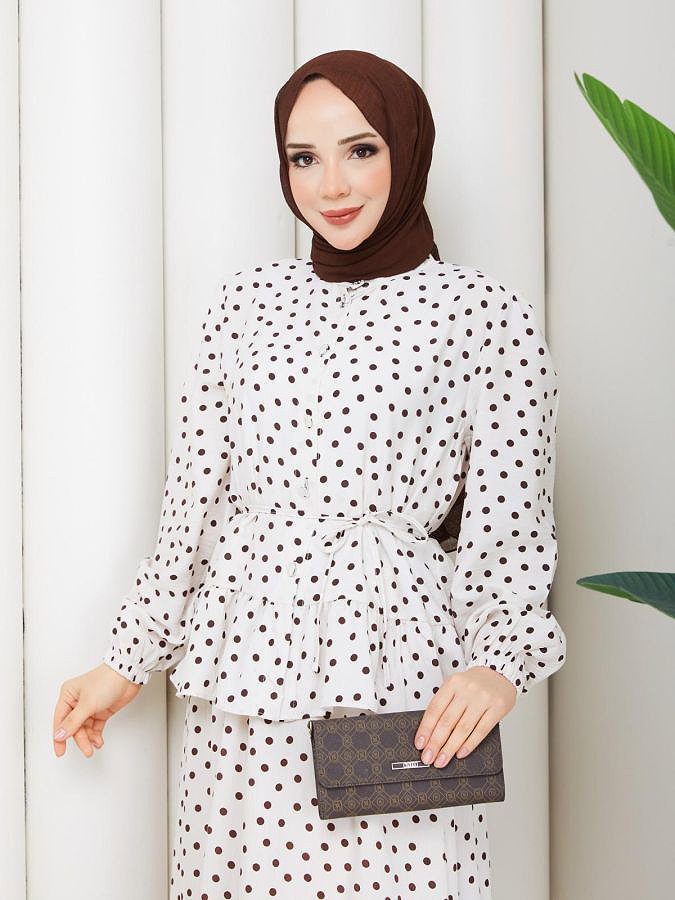 Önden Düğmeli Etekli Takım-5175 Krem