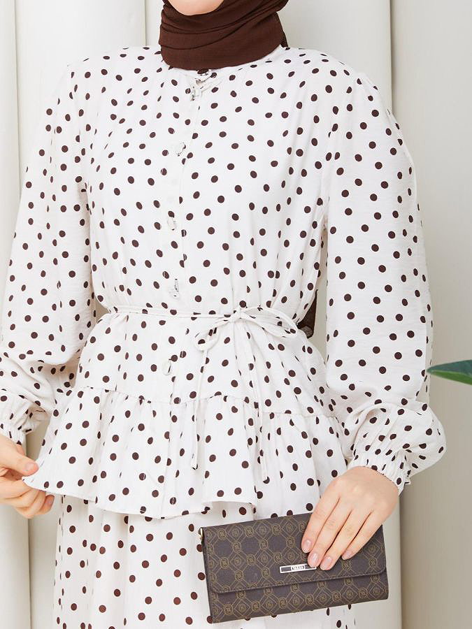 Önden Düğmeli Etekli Takım-5175 Krem