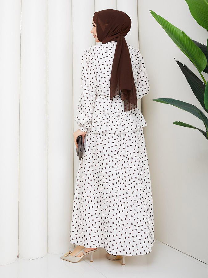 Önden Düğmeli Etekli Takım-5175 Krem