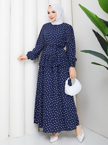 Modaebva - Önden Düğmeli Etekli Takım-5175 Lacivert