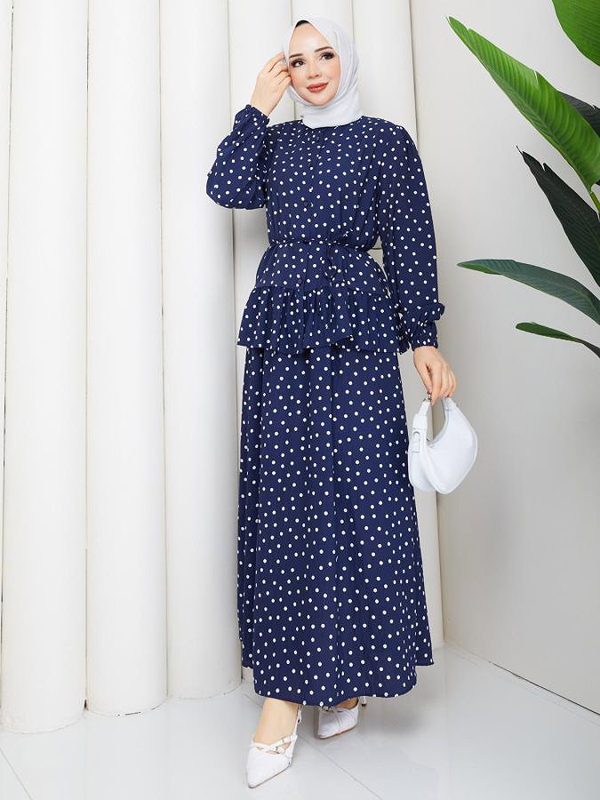 Önden Düğmeli Etekli Takım-5175 Lacivert