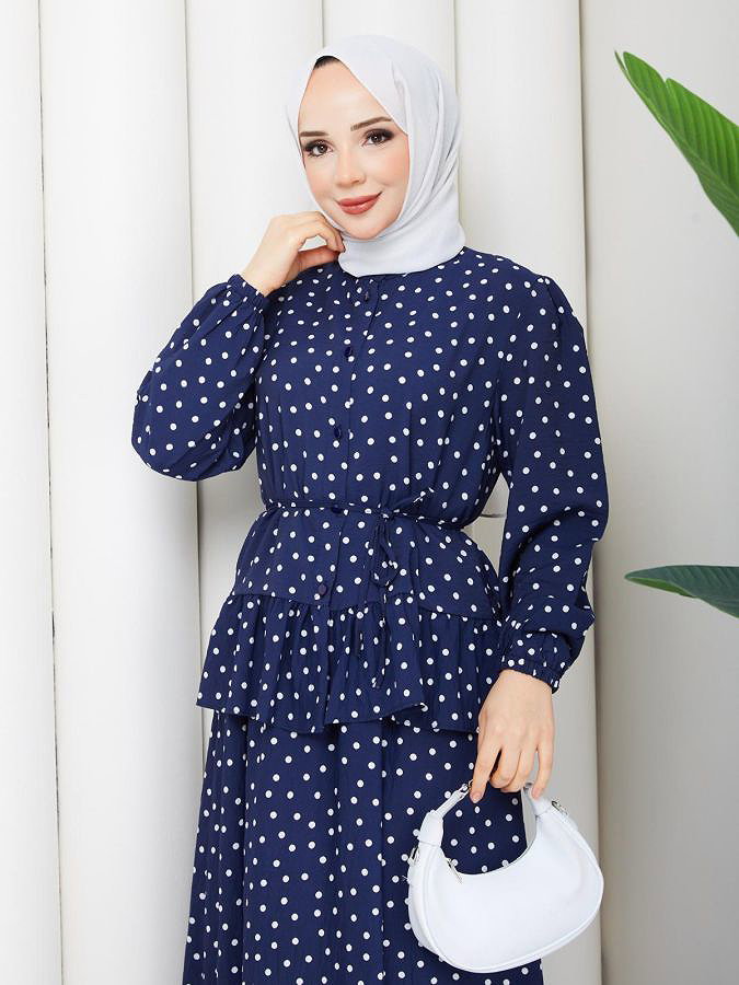 Önden Düğmeli Etekli Takım-5175 Lacivert