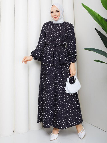 Önden Düğmeli Etekli Takım-5175 Siyah - Thumbnail