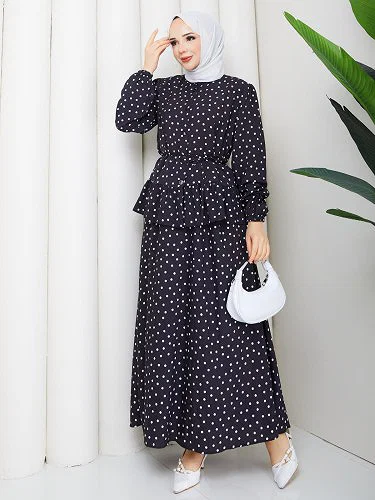 Modaebva - Önden Düğmeli Etekli Takım-5175 Siyah