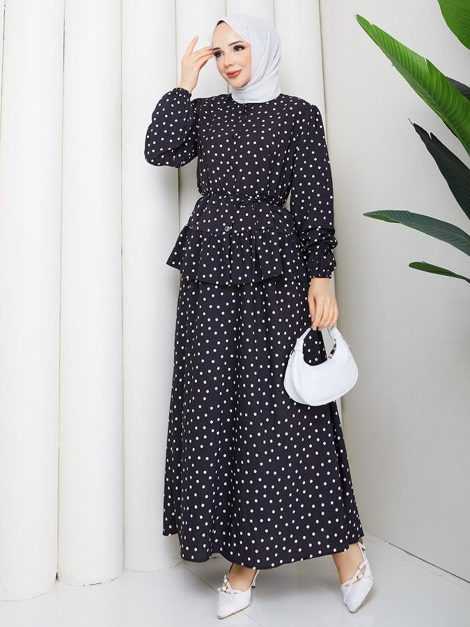 Önden Düğmeli Etekli Takım-5175 Siyah